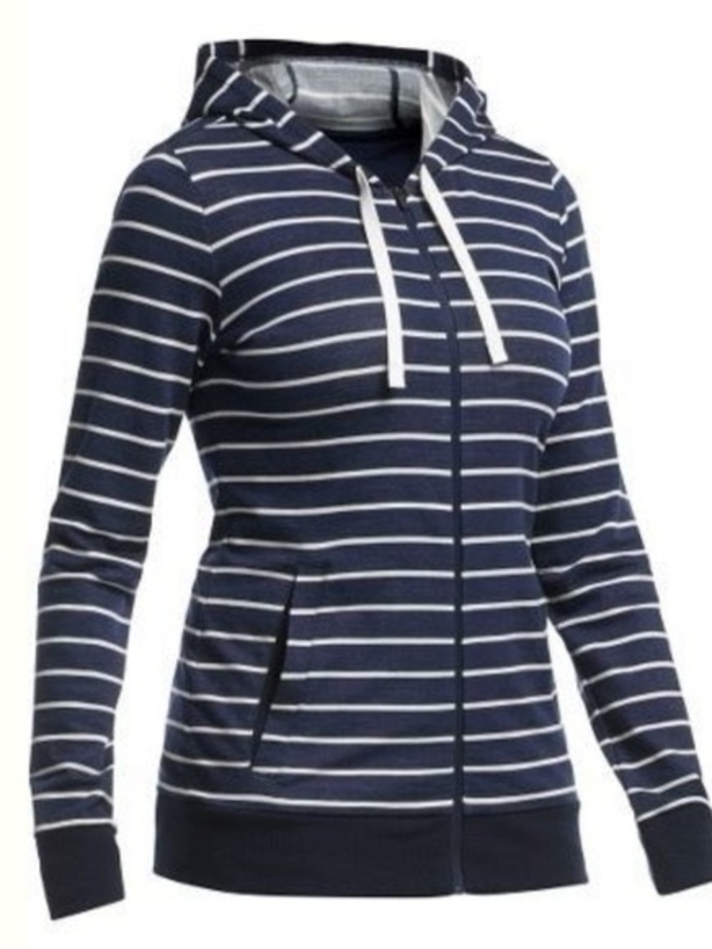 Icebreaker Allure Navy White Striped Merino Full Zip Hoodie Size Medium Coastal